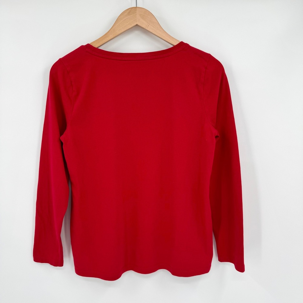 Talbots Red Cotton Long Sleeve Embroidered Winter Dog Shirt Preppy Womens MP - Picture 5 of 9